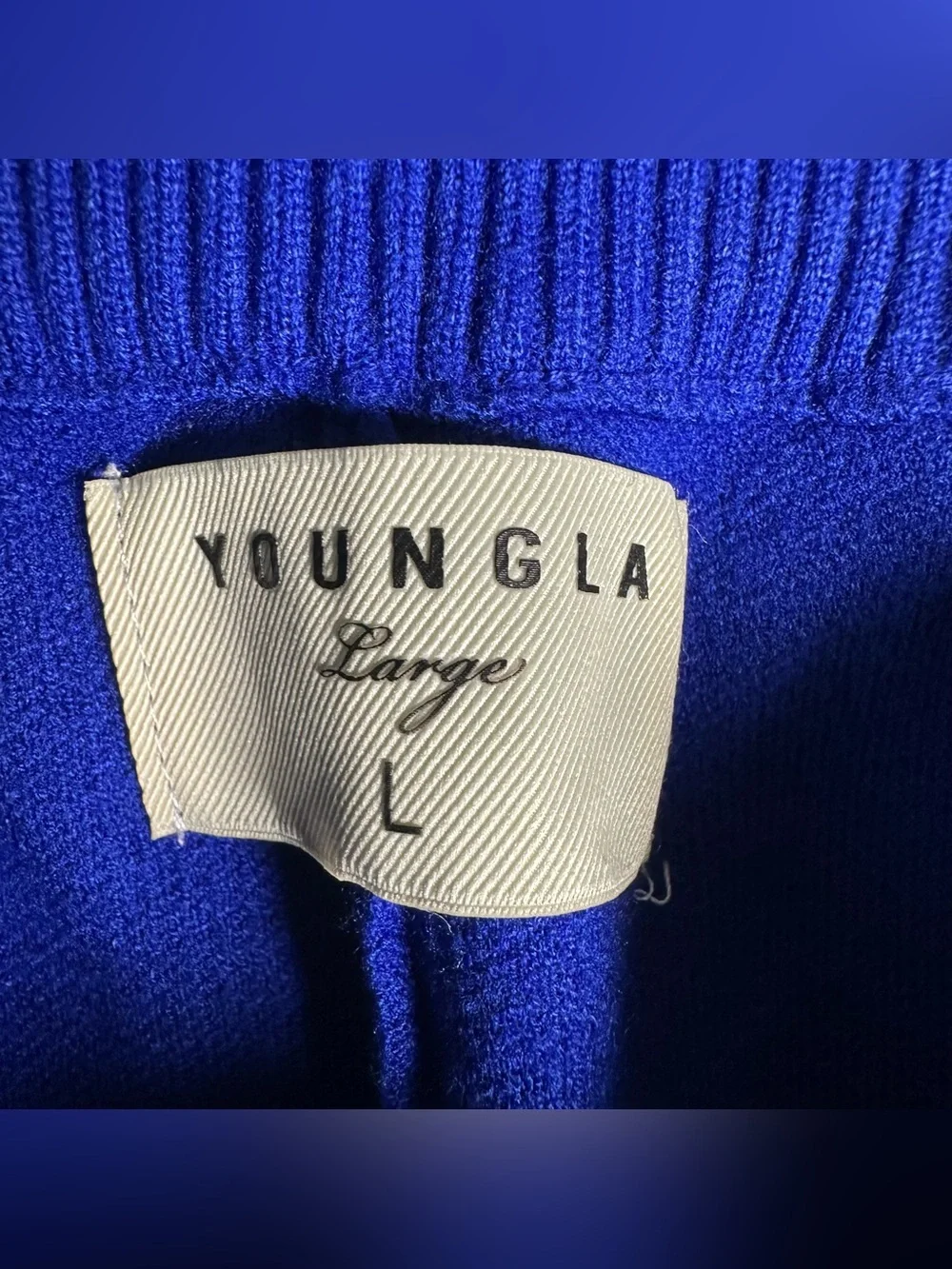 YoungLA Hieroglyphic Knit Shorts 116 Royal Blue Mens LARGE L Greek Key Gym YLA